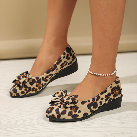 Damen Ballerinas mit elegantem Schleifendetail und modischem Leo-Muster R&B