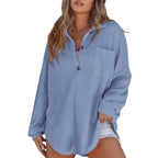Damen Oversized Baumwollhemd mit Knopfleiste und Brusttasche R&B