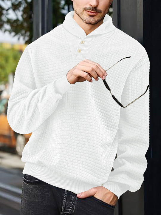 Herren nan eleganter Strickpullover mit Schalkragen, Knopfleiste am Ausschnitt und Karo-Waffelstruktur R&B