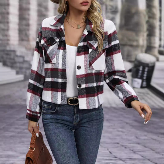 Damen Karierte Flanelljacke mit Taschen R&B