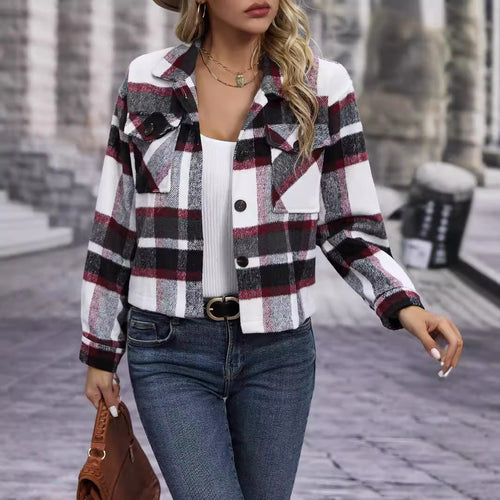 Damen Karierte Flanelljacke mit Taschen R&B