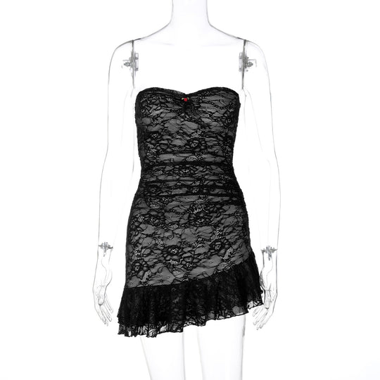 Damen Spitzenkleid mit schulterfreiem Design und eleganter Rüschendetail R&B