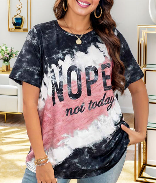Damen lässiges T-Shirt mit kreativem Batikmuster und auffälligem Schriftzug R&B
