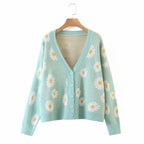 Damen Strickjacke mit Blumenmuster und V-Ausschnitt R&B