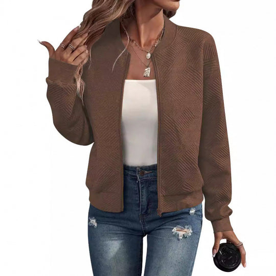 Damen modische Sweatjacke mit strukturiertem Design und praktischen Reißverschlusstaschen R&B