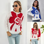 Damen Modischer Strickpullover mit floralem Muster und lässigem Schnitt R&B