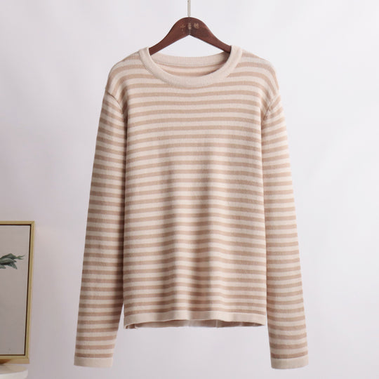 Damen gestreifter, lässiger Pullover aus hochwertigem Baumwollmix R&B