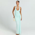 Damen Maxikleid mit tiefem Ausschnitt und Raffungen R&B