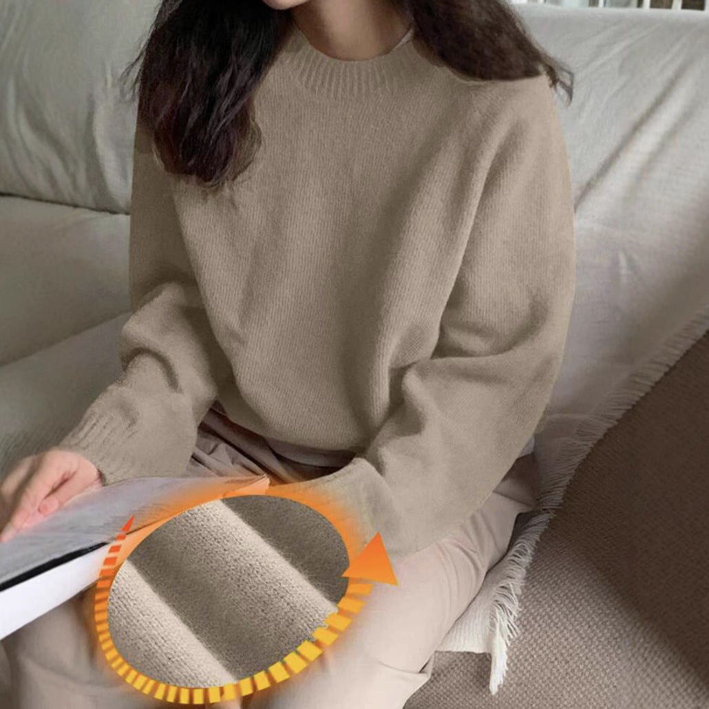 Damen Gemütlicher Rundhals-Pullover aus hochwertigem Stoff