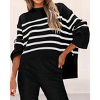 Damen modischer Oversized-Pullover mit Streifenmuster R&B