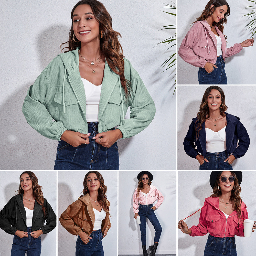 Damen lässige Kapuzenjacke mit großzügigen Taschen und Reißverschluss R&B