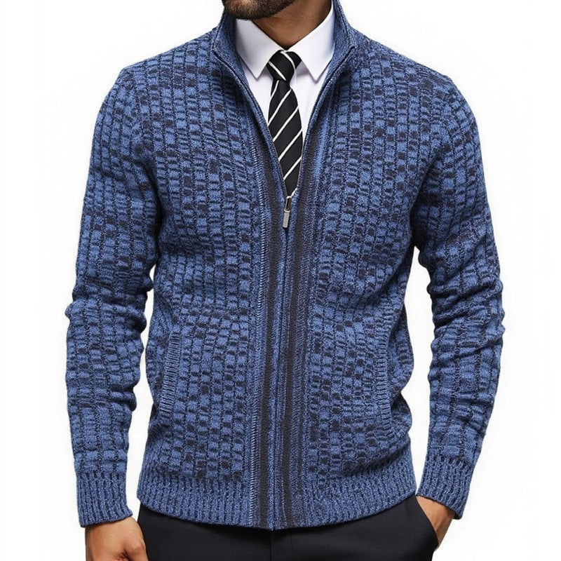 Herren strukturierte Strickjacke mit eleganter Zip-Front R&B