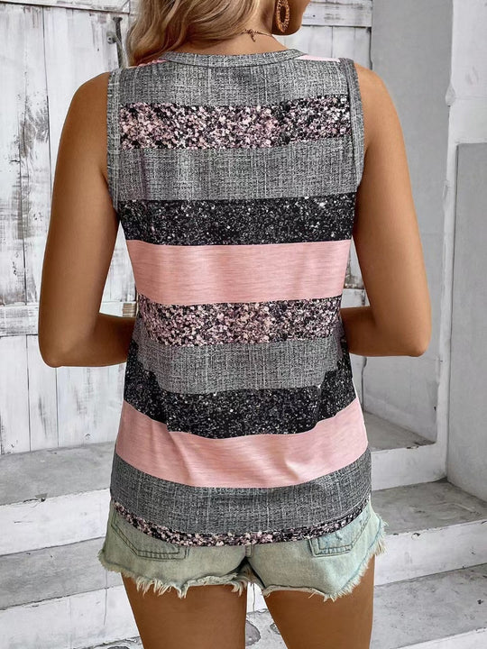 Damen Trendiges Geschlossenes Top mit Knopfleiste und vielseitigem Streifendesign R&B