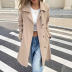 Damen eleganter Trenchcoat im minimalistischen Stil mit Gürtel und praktischen Taschen R&B