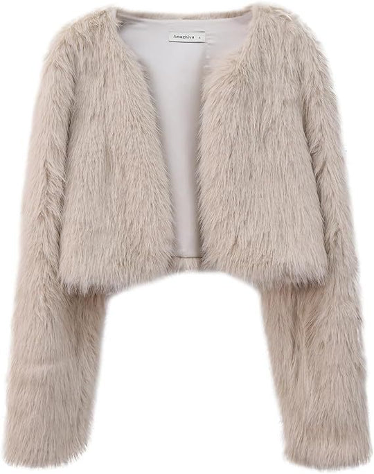 Damen Flauschige Kurzjacke mit offenem Schnitt R&B