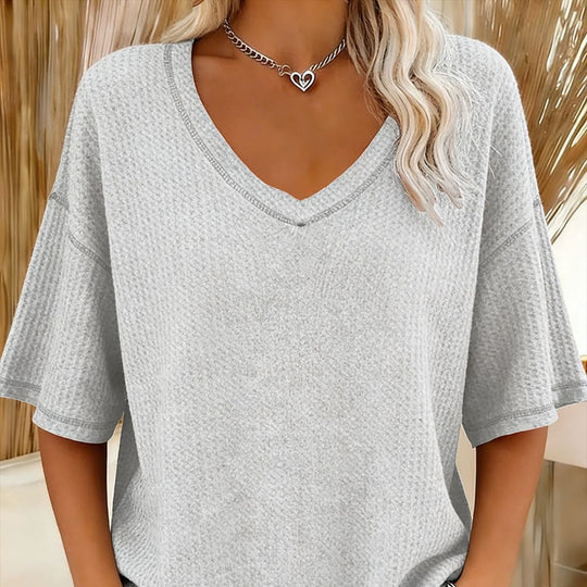 Damen lässiges Oversize-Shirt mit V-Ausschnitt und strukturiertem Muster R&B