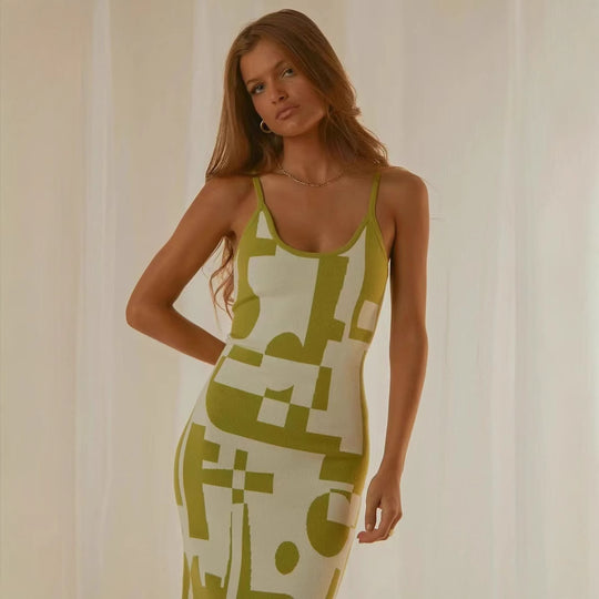 Damen Designer-Midi-Kleid mit stilvollem Grafikmuster R&B