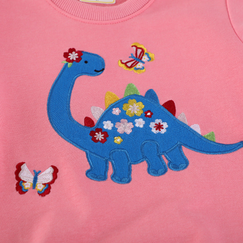 Mädchen Sweatshirt mit buntem Dinosaurier- und Blumenapplikationen R&B