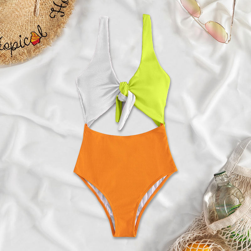 Damen Hochtaillierter Bikini mit verstellbaren Trägern und Knotendetail R&B