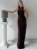 Damen Elegantes Maxikleid mit elegantem Neckholder-Design und raffinierter Spitzenlage R&B