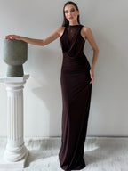 Damen Elegantes Maxikleid mit elegantem Neckholder-Design und raffinierter Spitzenlage R&B