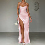 Damen Elegantes Wickelkleid mit hohem Schlitz und verführerischen Spaghettiträgern R&B