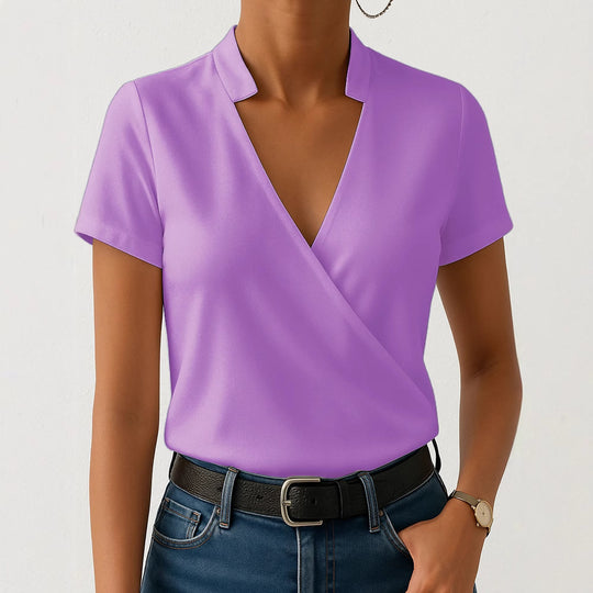 Damen Elegantes Wickeloberteil mit modischem Stehkragen R&B