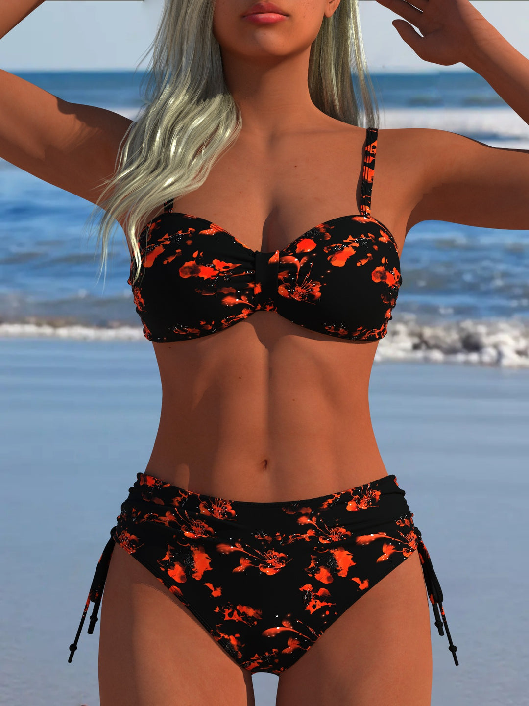 Damen Bikini-Set mit stilvollem Karomuster und goldfarbenen Akzenten R&B
