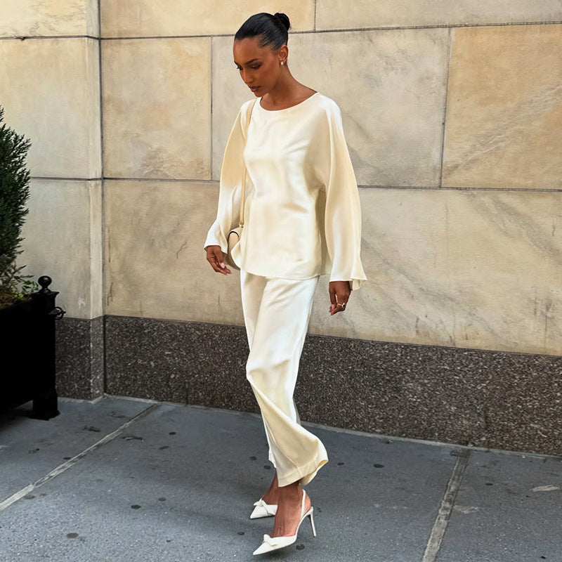 Damen elegante Satin-Loungewear-Kombination R&B