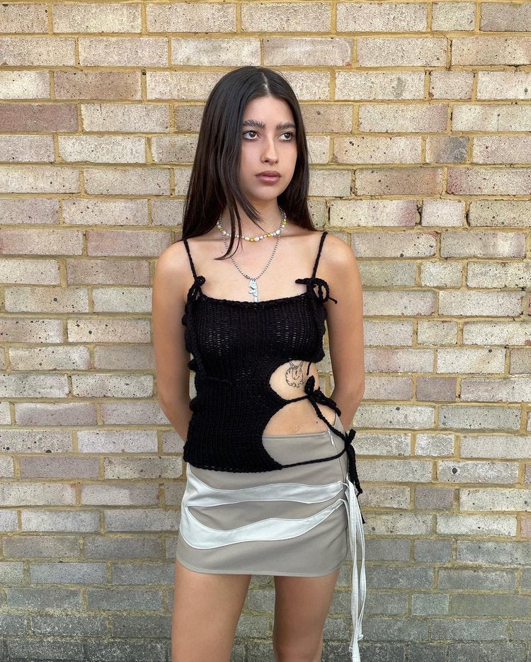 Damen gehäkeltes Top mit offenen Details und raffinierten Schnürungen R&B