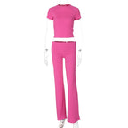Damen Sportliches Set mit cropped Oberteil und ausgestellten Hosen R&B