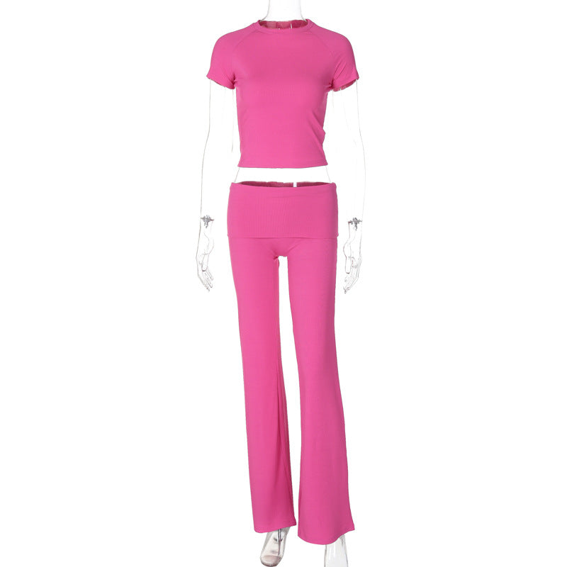 Damen Sportliches Set mit cropped Oberteil und ausgestellten Hosen R&B