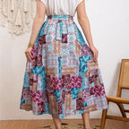 Damen Maxirock mit buntem Patchwork-Design und Taillengürtel R&B