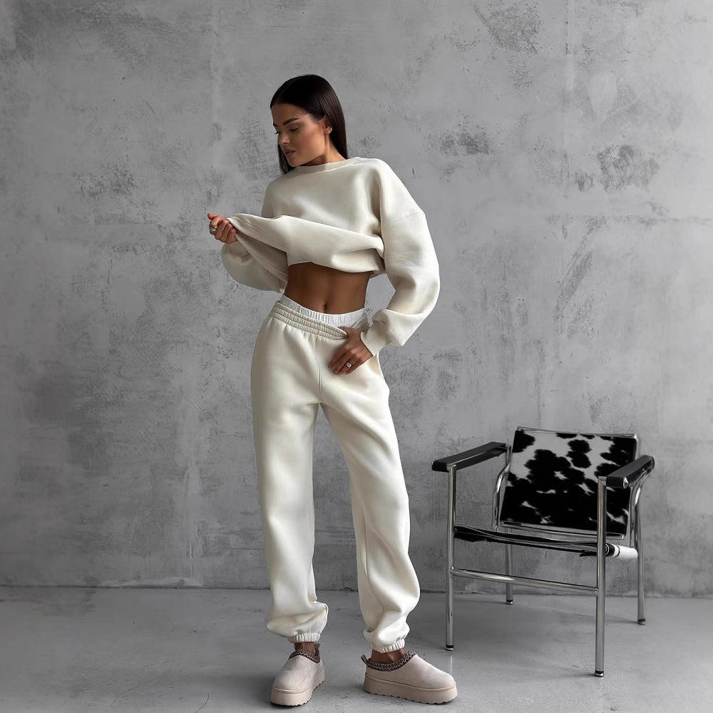 Damen lässiger Sport-Loungewear-Anzug mit crop Schnitt und weitem Bein R&B