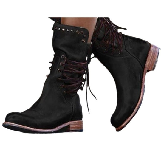 Damen Lederstiefel mit Schnürung und Nieten R&B