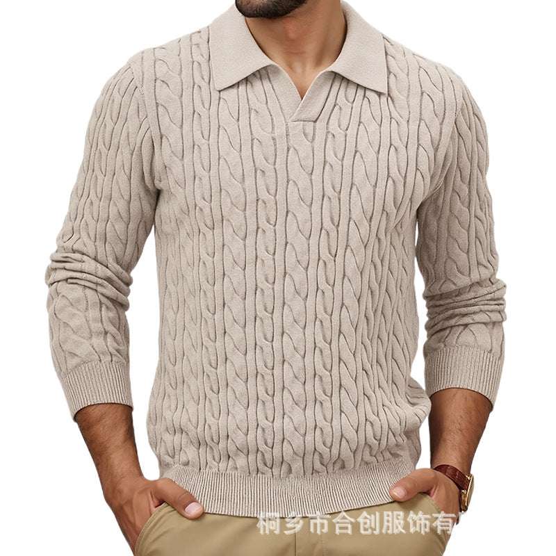 Herren Strickpullover mit strukturiertem Zopfmuster und Kragen R&B