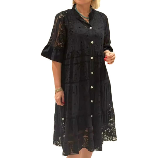 Damen Langarm-Hemdjacke aus luftiger Spitze Heidi-Mode