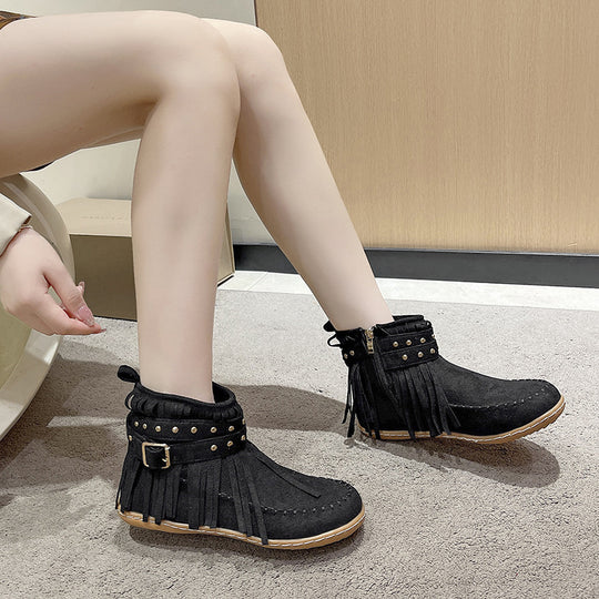 Damen modische Stiefeletten mit Fransen und Nieten R&B