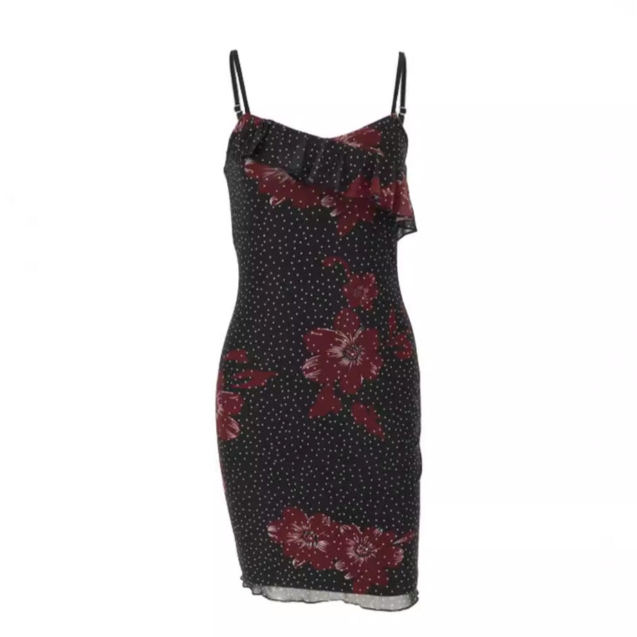 Damen figurbetontes Sommerkleid mit Rüschendetails und floralem Design R&B