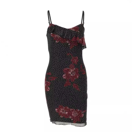 Damen figurbetontes Sommerkleid mit Rüschendetails und floralem Design R&B