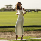 Damen elegantes Maxikleid mit hohem Kragen und figurformendem Schnitt R&B
