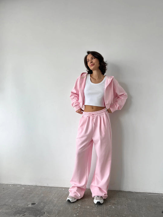 Damen Cropped Hoodie und entspannte Jogginghose Set R&B