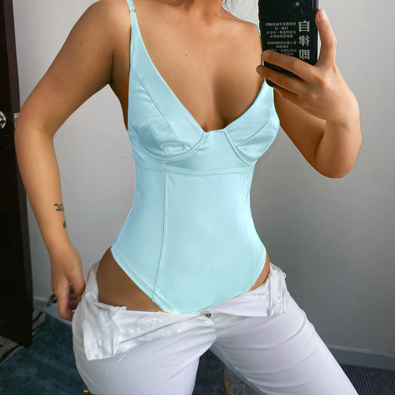 Damen Satin-Bustier-Top mit tiefem V-Ausschnitt und eleganter Passform R&B