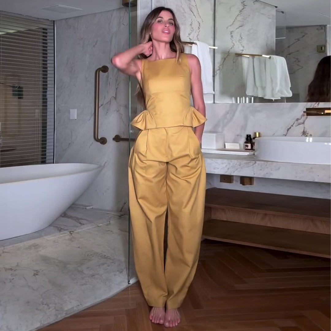 Damen Elegantes Jumpsuit mit peplum Detail und weitem Bein R&B