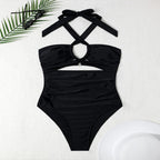 Damen Einteiler Badeanzug mit modischem Cut-Out und raffiniertem Kreuzträgerdesign R&B