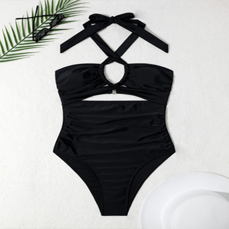 Damen Einteiler Badeanzug mit modischem Cut-Out und raffiniertem Kreuzträgerdesign R&B
