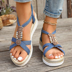 Damen Wedge-Sandalen mit dekorativem Perlen-Detail und hohem Komfort R&B