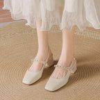 Damen Slingback-Pumps mit quadratischem Absatz und Perlenakzenten R&B