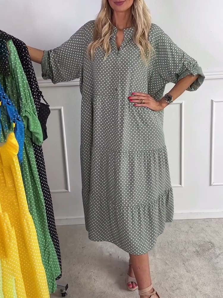Damen Maxi-Kleid mit eleganter Pünktchenoptik und schmeichelndem Schnitt Heidi-Mode