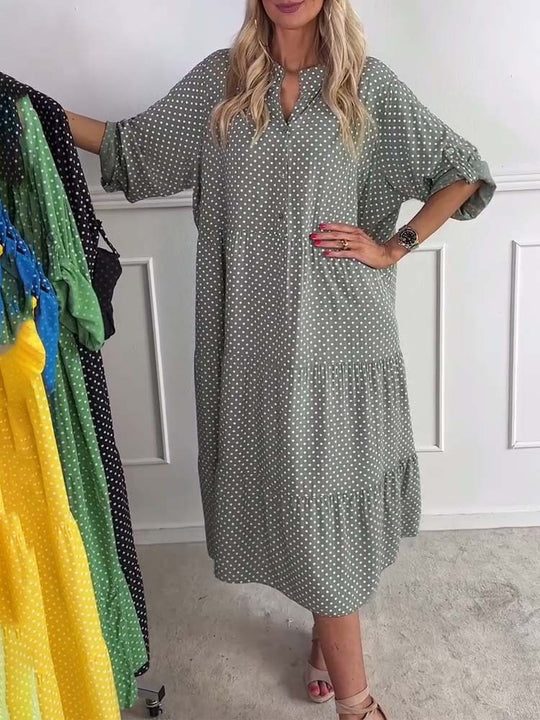 Damen Maxi-Kleid mit eleganter Pünktchenoptik und schmeichelndem Schnitt Heidi-Mode